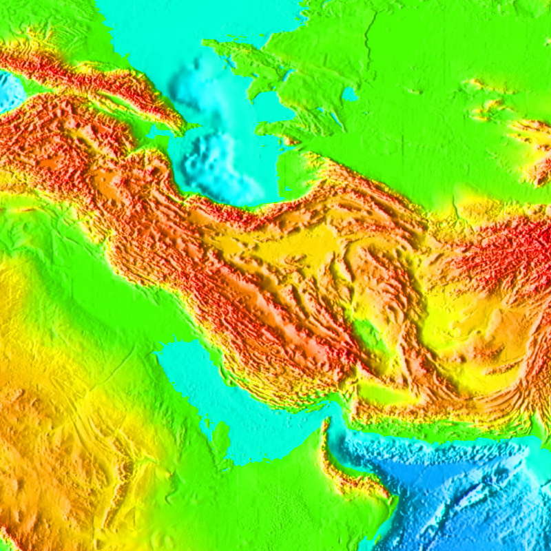 مدل توپوگرافی زمین با ژرفاسنجی دریاها-b