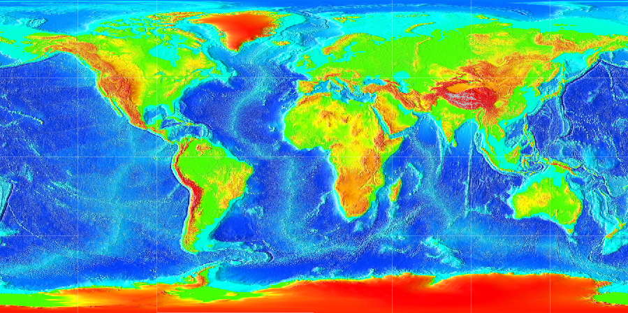 مدل توپوگرافی زمین با ژرفاسنجی دریاها